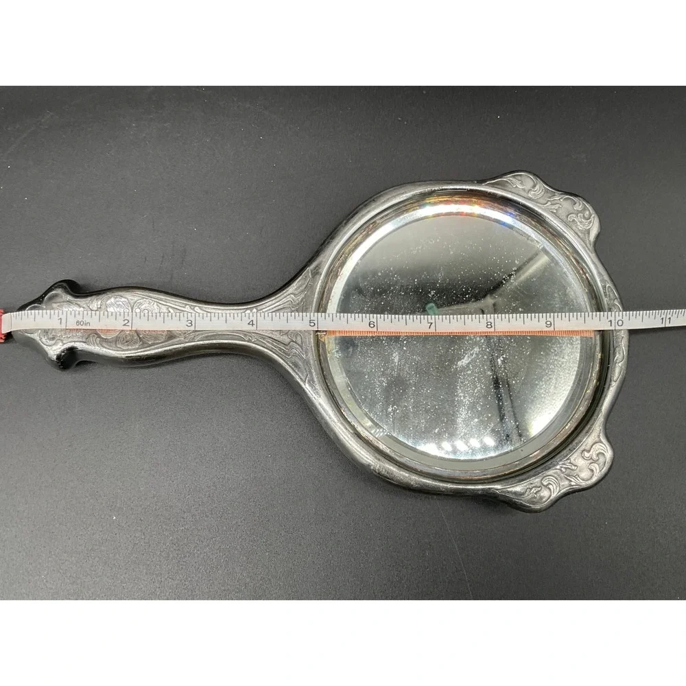 Antique Derby‎ Silver Co Hand Mirror Floral Repousse Silverplate Vanity Decor
